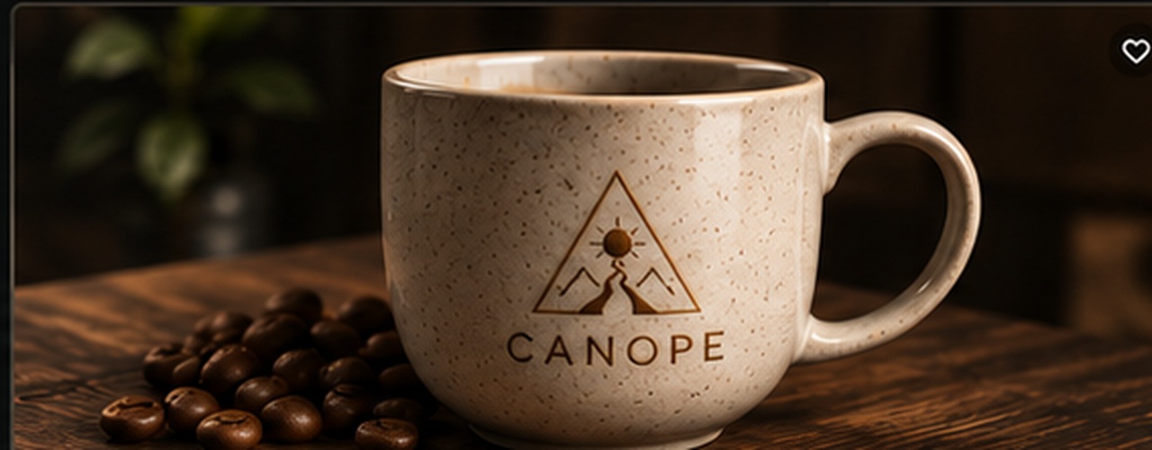 CANOPE ceramic coffee cup with logo